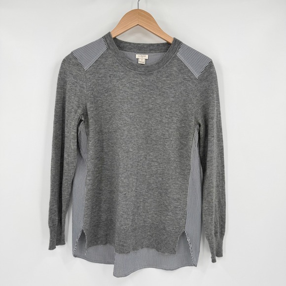 J.Crew Sweaters - J.Crew Womens Merino Wool Blend Mixed Media Striped Layered Sweater Grey S
